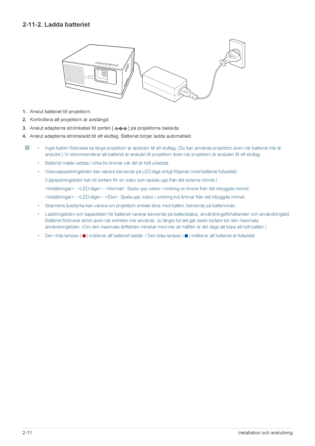 Samsung SP0351VBX/EN manual Ladda batteriet 