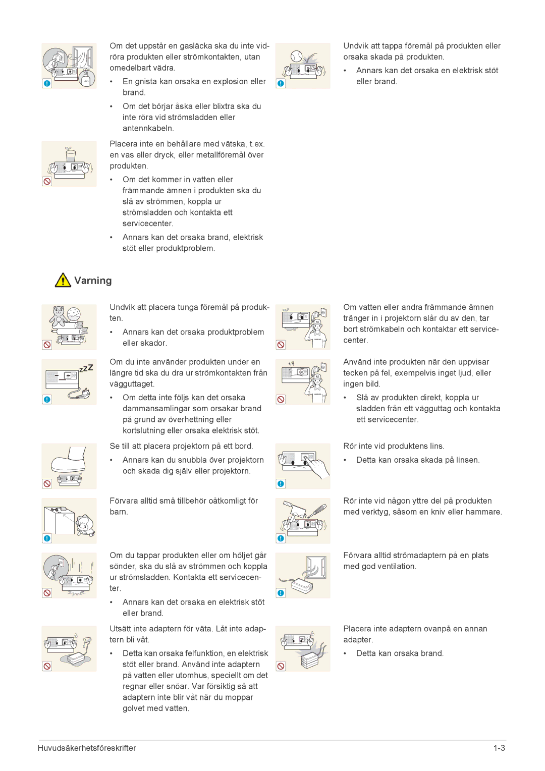 Samsung SP0351VBX/EN manual Tern bli våt 