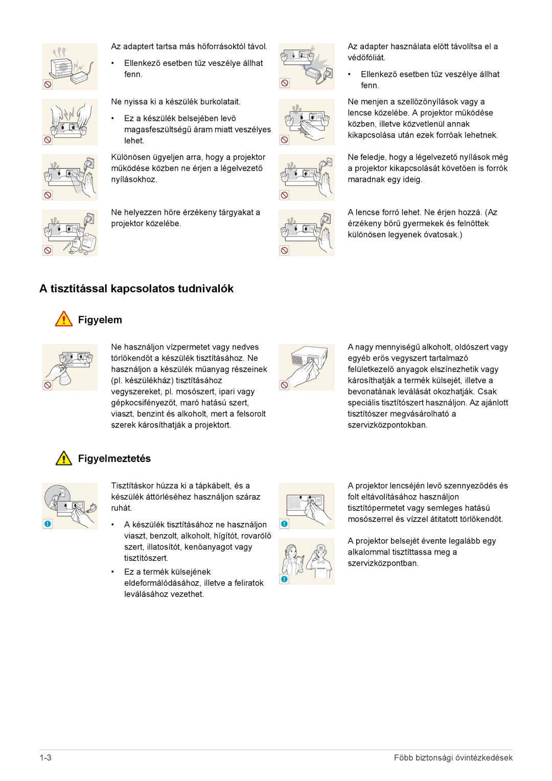 Samsung SP0351VBX/EN manual Tisztítással kapcsolatos tudnivalók 