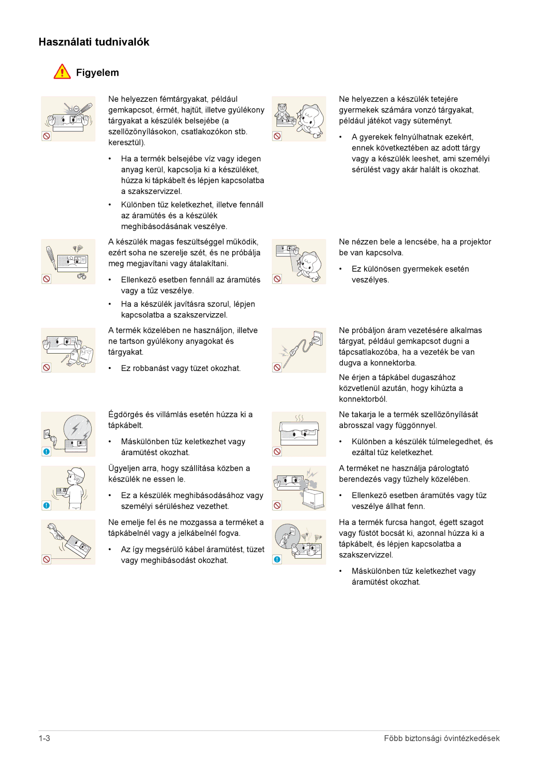 Samsung SP0351VBX/EN manual Használati tudnivalók 