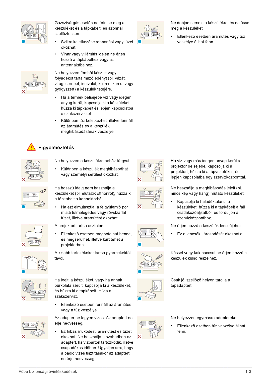 Samsung SP0351VBX/EN manual Gázszivárgás esetén ne érintse meg a 