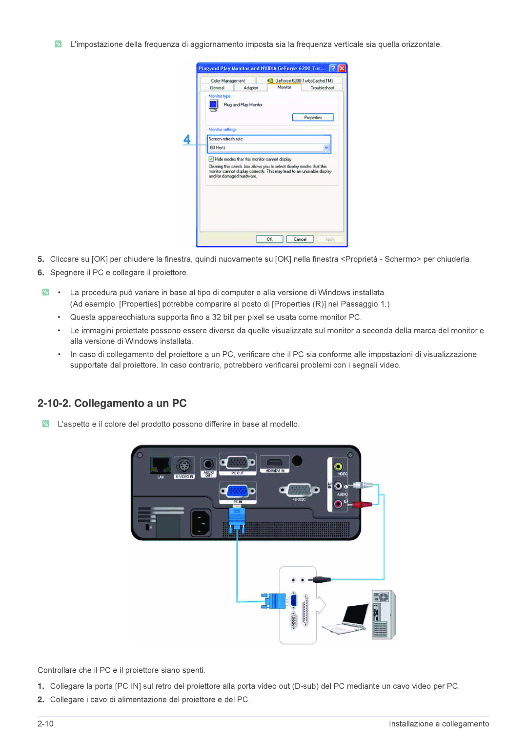 Samsung SP1055XWX/EN, SP1005XWX/EN manual Collegamento a un PC 