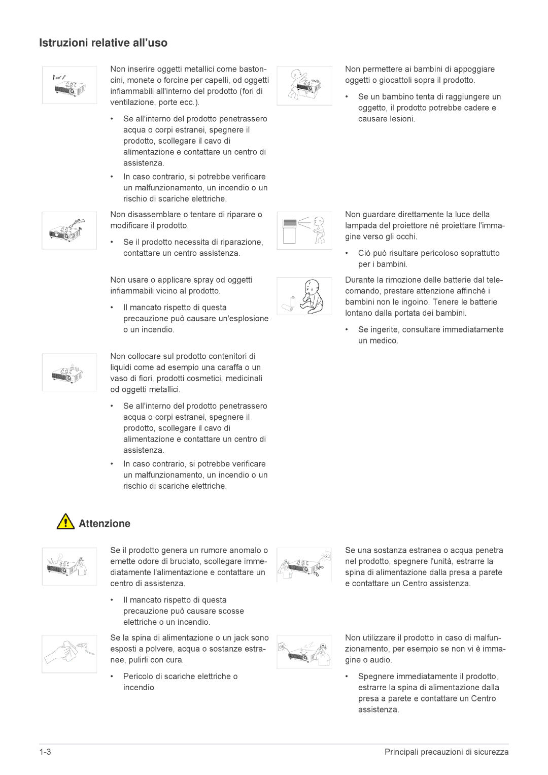 Samsung SP1055XWX/EN, SP1005XWX/EN manual Istruzioni relative alluso, Se ingerite, consultare immediatamente un medico 