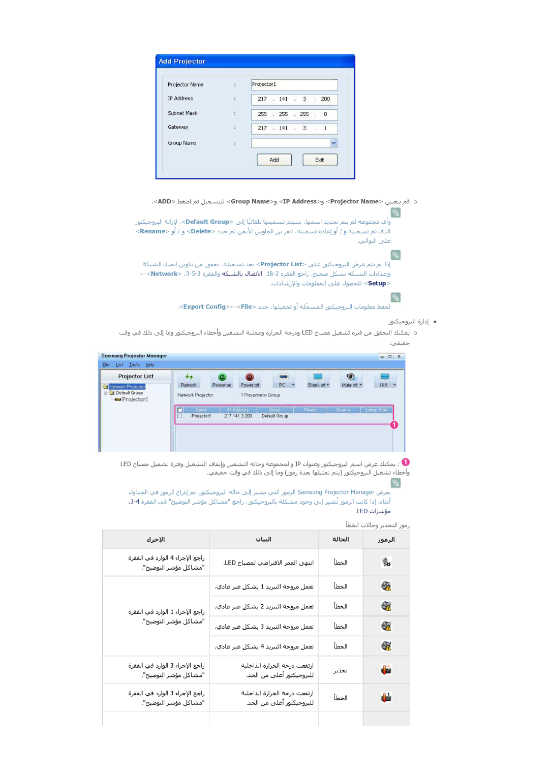 Samsung SP1005XWX/EN ﺄﻄﺨﻟا تﻻﺎﺣو ﺮﻳﺬﺤﺘﻟا زﻮﻣر, ءاﺮﺟﻹا نﺎﻴﺒﻟا ﺔﻟﺎﺤﻟا زﻮﻣﺮﻟا, ﺢﻴﺿﻮﺘﻟا ﺮﺷﺆﻣ ﻞآﺎﺸﻣ ﺪﺤﻟا ﻦﻣ ﻰﻠﻋأ رﻮﺘﻜﻴﺟوﺮﺒﻠﻟ 