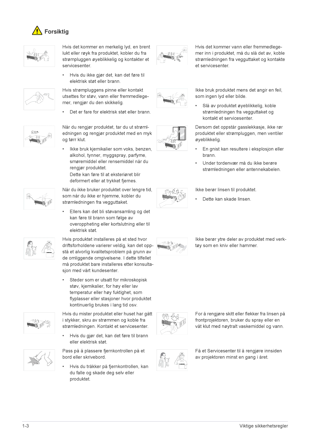 Samsung SP1055XWX/EN, SP1005XWX/EN manual Forsiktig 