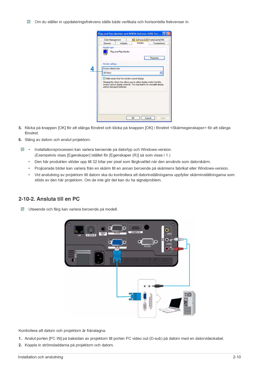 Samsung SP1005XWX/EN, SP1055XWX/EN manual Ansluta till en PC 