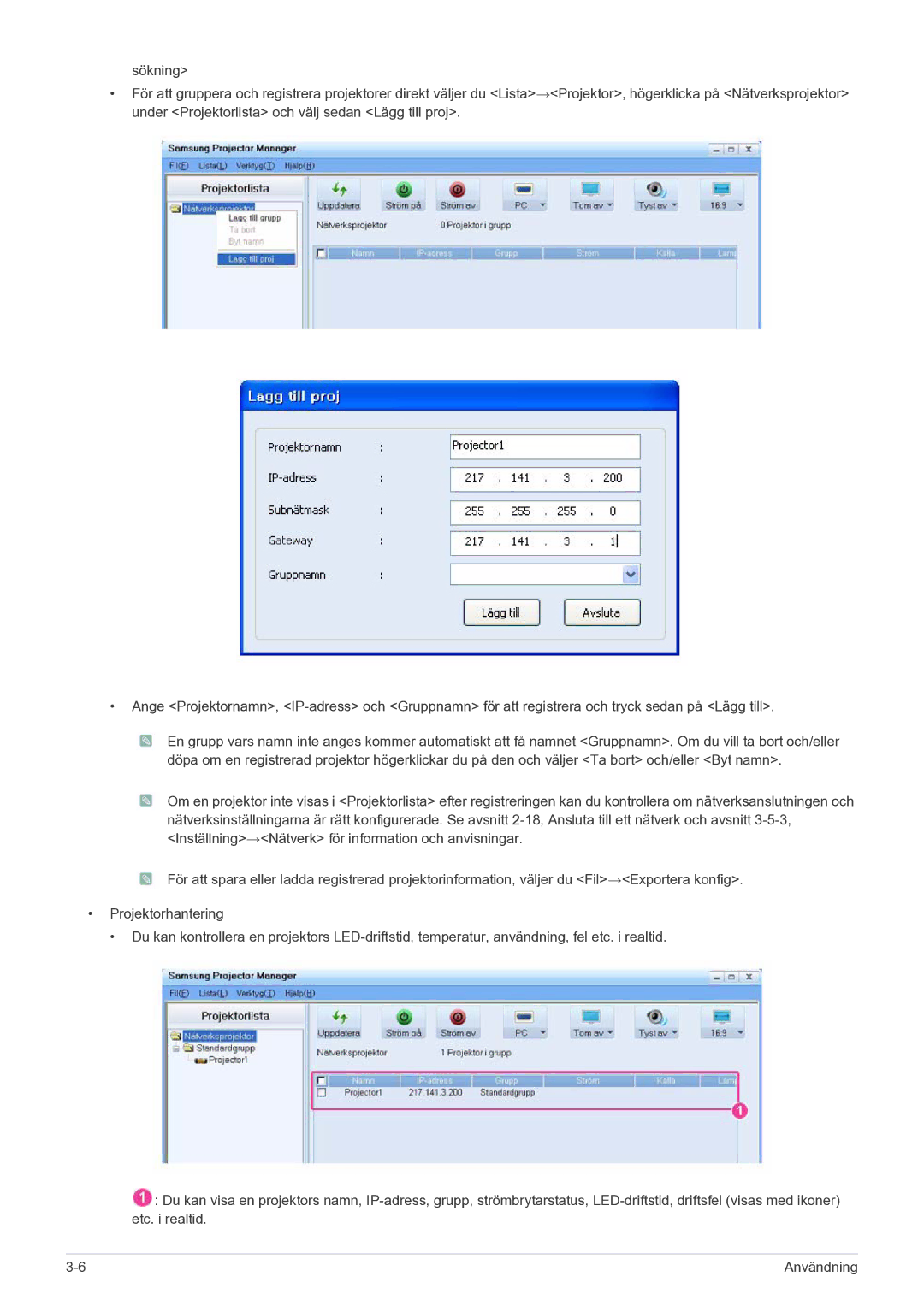 Samsung SP1055XWX/EN, SP1005XWX/EN manual Användning 