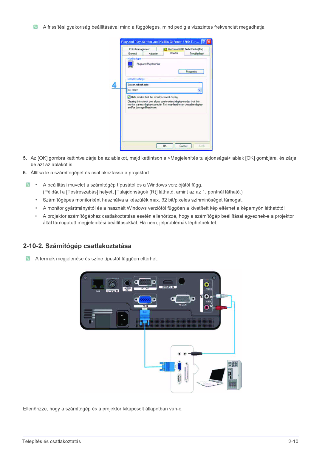 Samsung SP1005XWX/EN, SP1055XWX/EN manual 10-2. Számítógép csatlakoztatása 