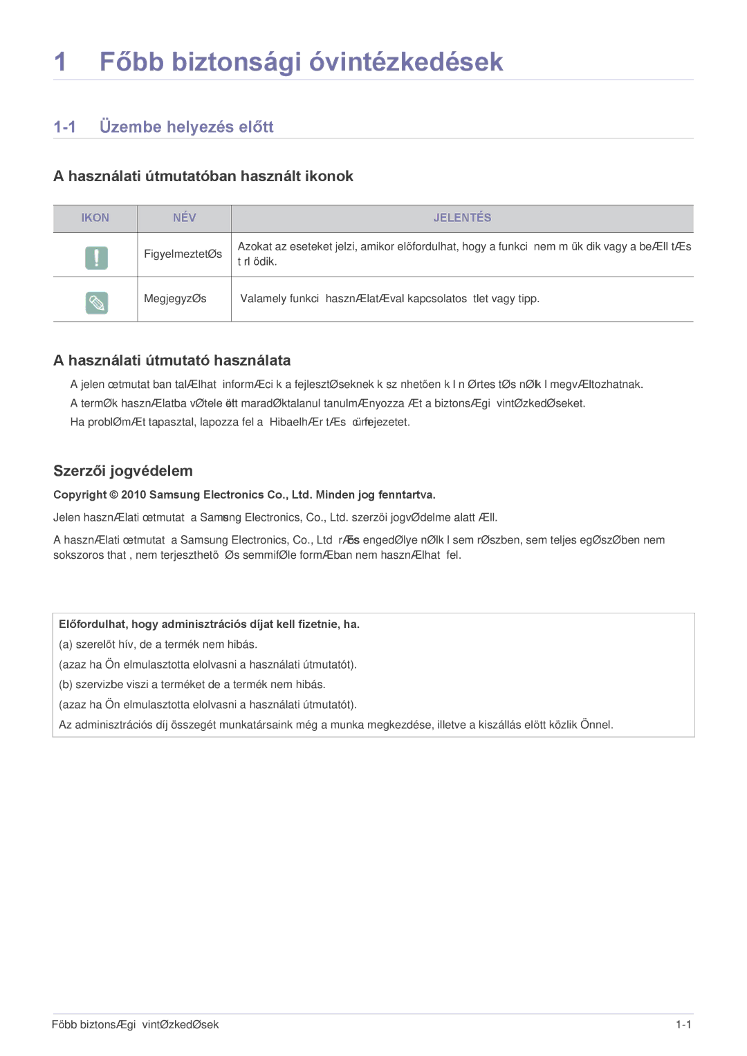 Samsung SP1005XWX/EN manual Üzembe helyezés előtt, Használati útmutatóban használt ikonok, Használati útmutató használata 