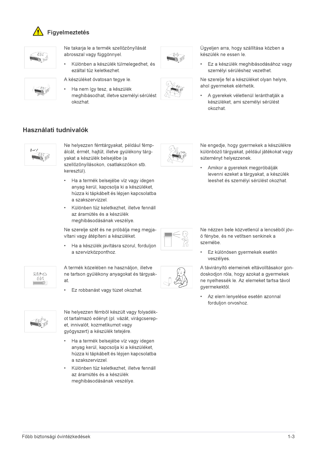 Samsung SP1005XWX/EN, SP1055XWX/EN manual Használati tudnivalók 