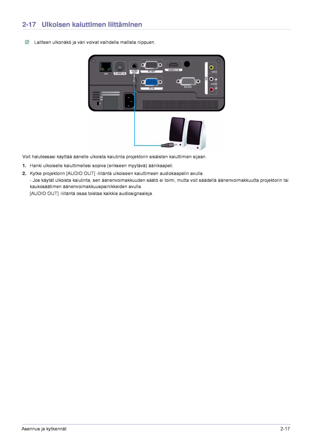 Samsung SP1055XWX/EN, SP1005XWX/EN manual Ulkoisen kaiuttimen liittäminen 