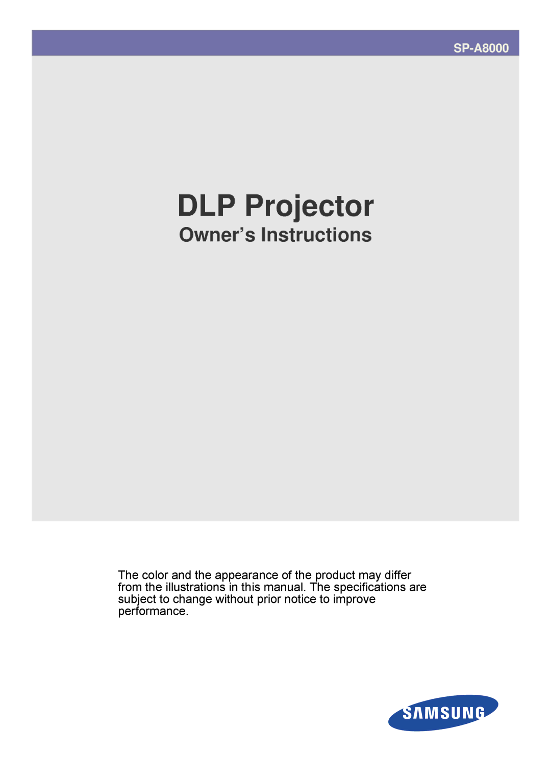 Samsung SP1035FBX/ZA, SP1035FBX/EN manual DLP Projector 