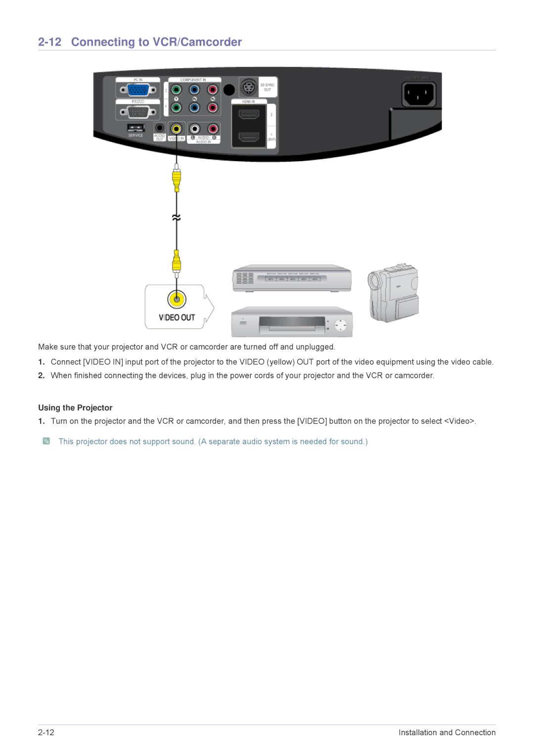 Samsung SP1035FBX/EN, SP1035FBX/ZA manual Connecting to VCR/Camcorder 