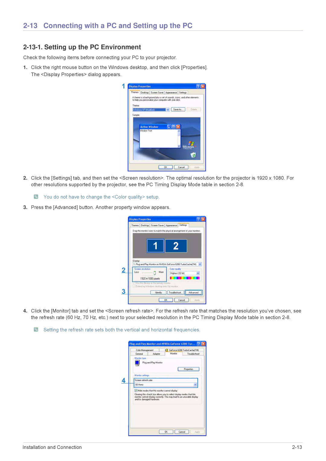 Samsung SP1035FBX/ZA, SP1035FBX/EN manual Connecting with a PC and Setting up the PC, Setting up the PC Environment 