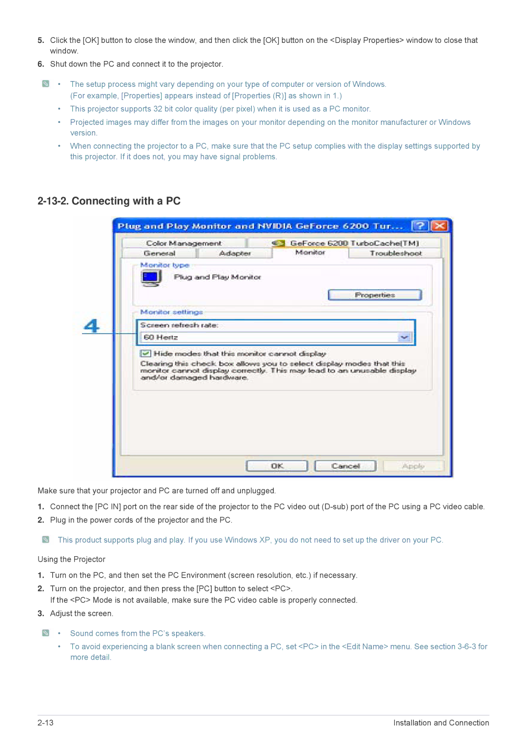 Samsung SP1035FBX/EN, SP1035FBX/ZA manual Connecting with a PC 