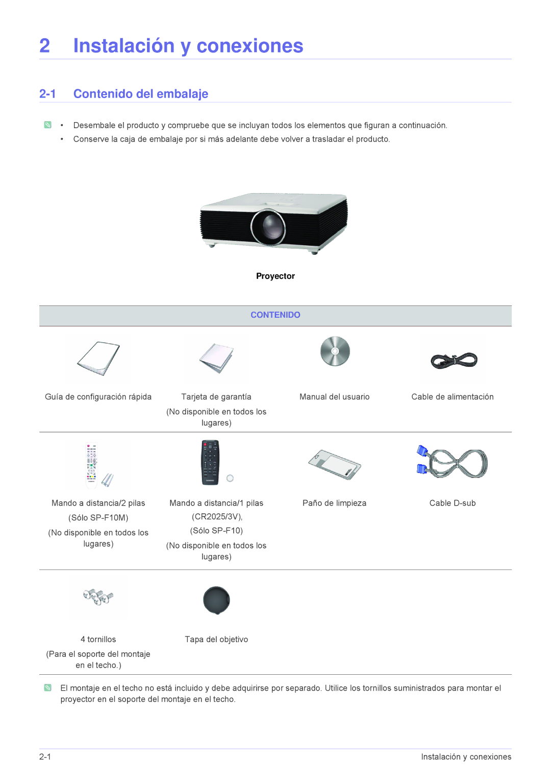 Samsung SP1055XWX/ZX, SP1055XWX/EN manual Contenido del embalaje 