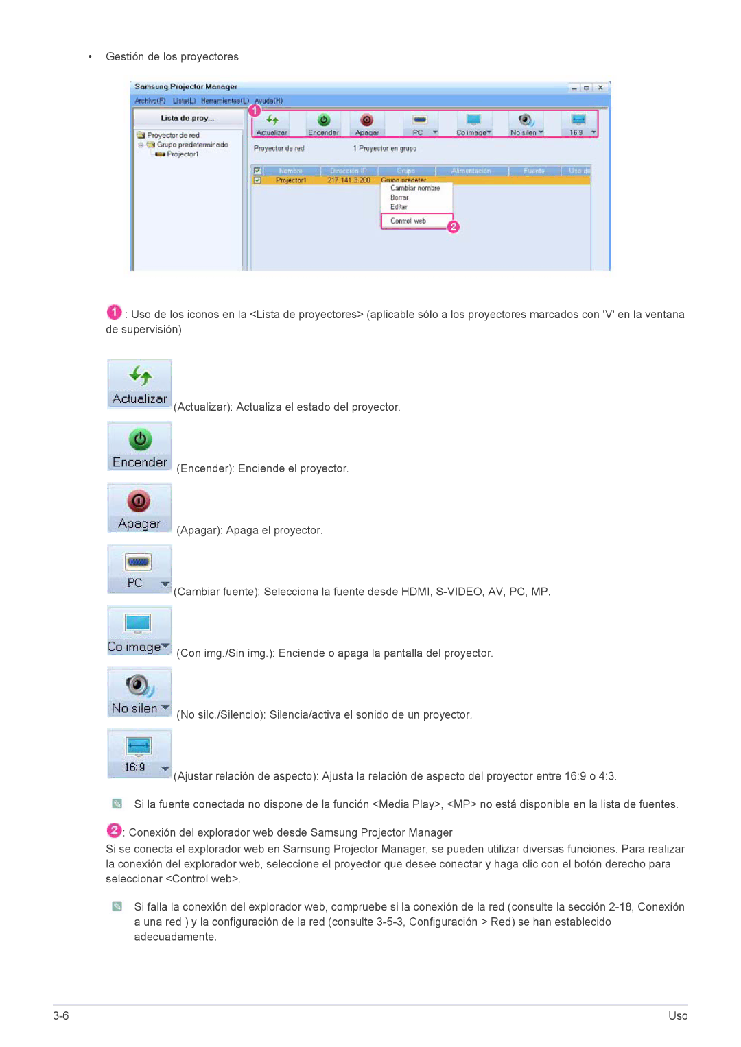 Samsung SP1055XWX/ZX, SP1055XWX/EN manual Uso 