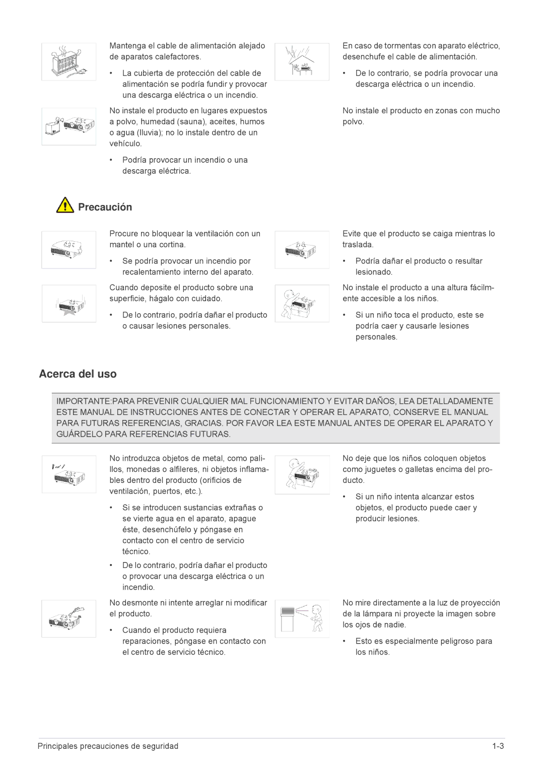 Samsung SP1055XWX/EN, SP1055XWX/ZX manual Acerca del uso 