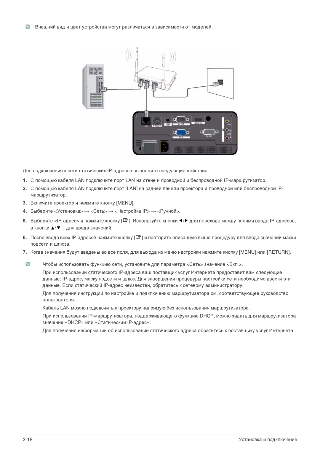 Samsung SP1055XWX/EN manual Установка и подключение 