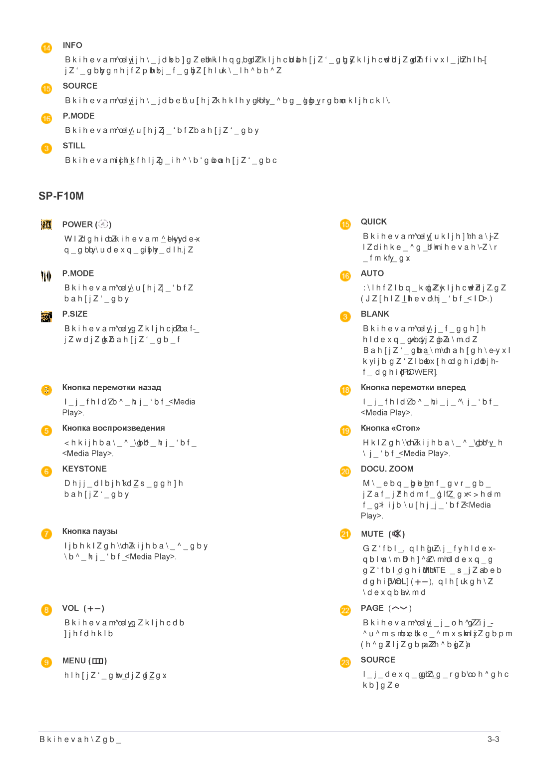 Samsung SP1055XWX/EN manual Power, Кнопка перемотки назад Кнопка перемотки вперед, Кнопка воспроизведения Кнопка «Стоп» 