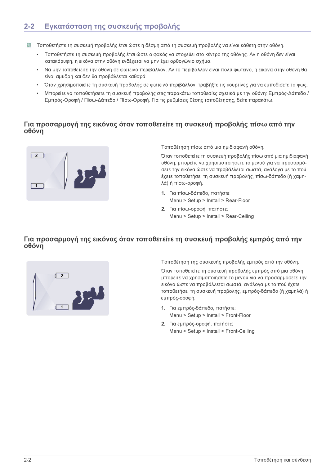 Samsung SP2003SWX/EN manual Εγκατάσταση της συσκευής προβολής 