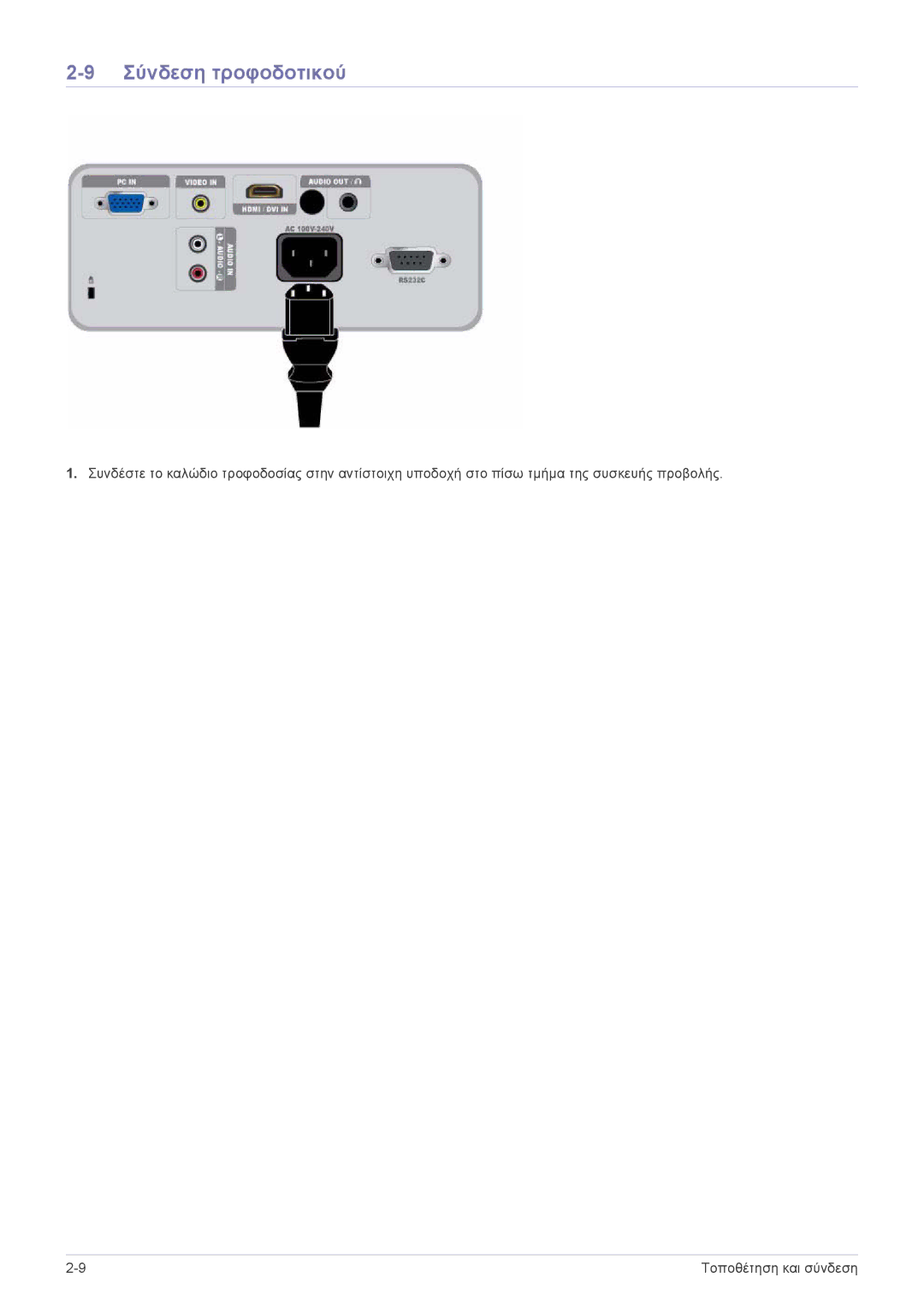 Samsung SP2003SWX/EN manual Σύνδεση τροφοδοτικού 