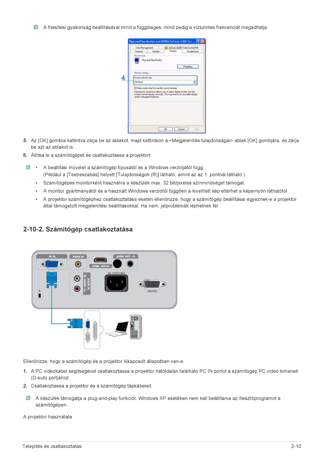 Samsung SP2003SWX/EN manual 10-2. Számítógép csatlakoztatása 