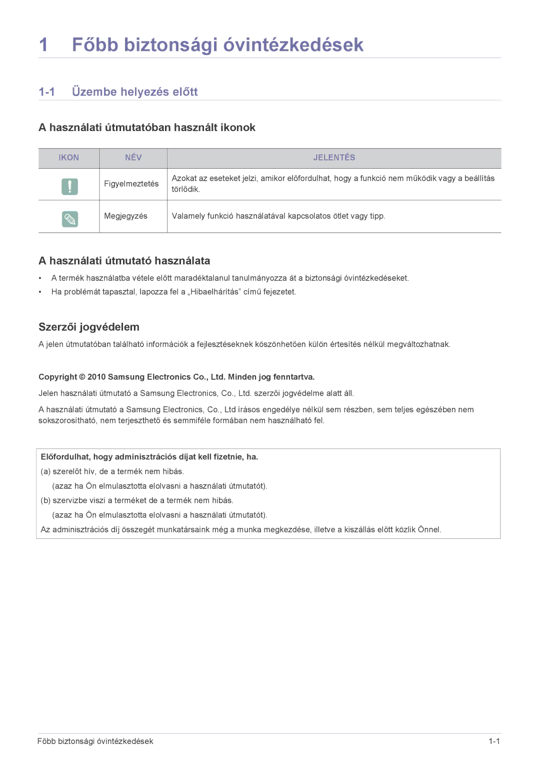 Samsung SP2003SWX/EN manual Üzembe helyezés előtt, Használati útmutatóban használt ikonok, Használati útmutató használata 