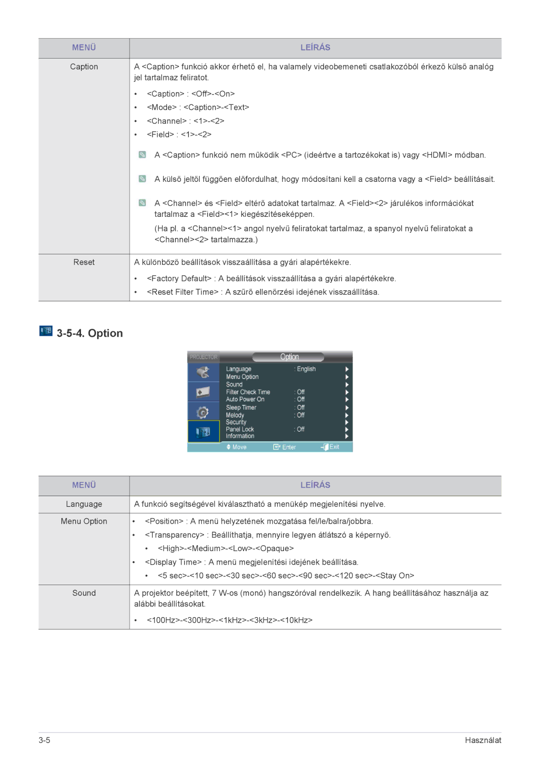 Samsung SP2003SWX/EN manual Option 