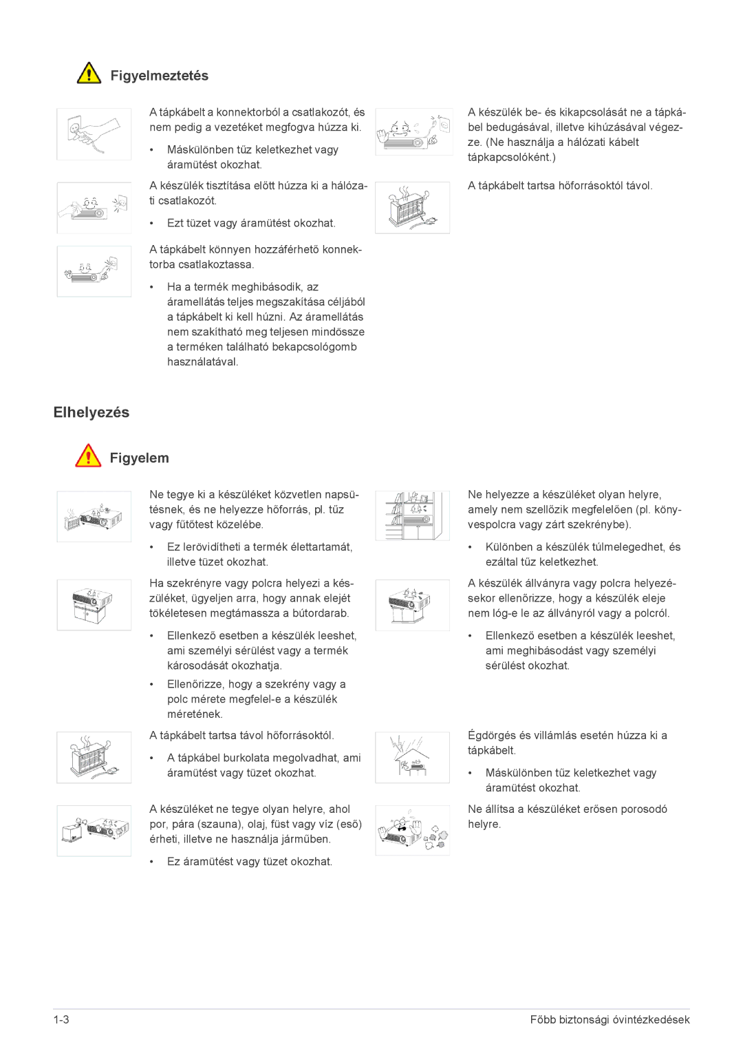 Samsung SP2003SWX/EN manual Elhelyezés, Figyelmeztetés 