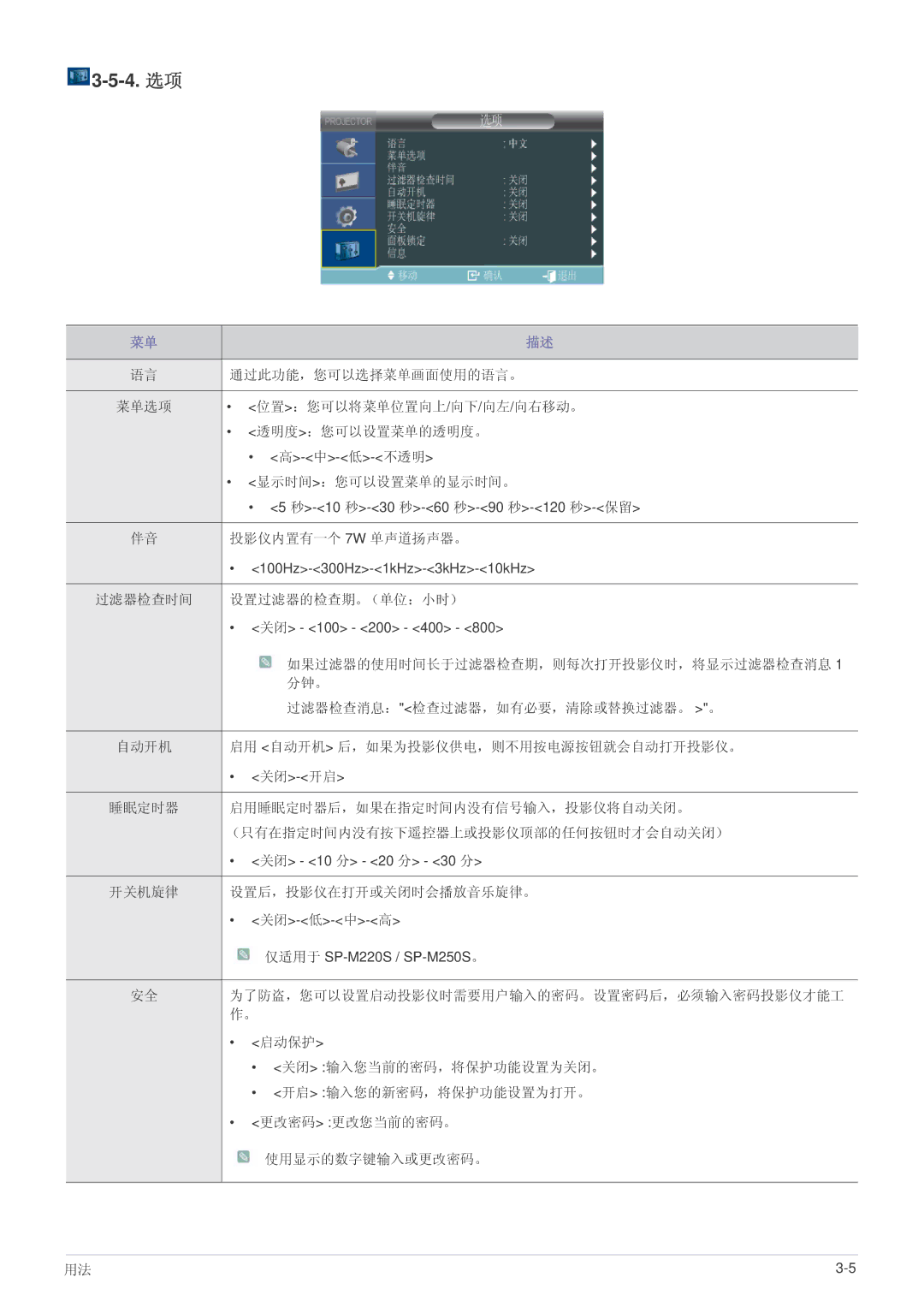 Samsung SP2003SWX/EN manual 4. 选项 