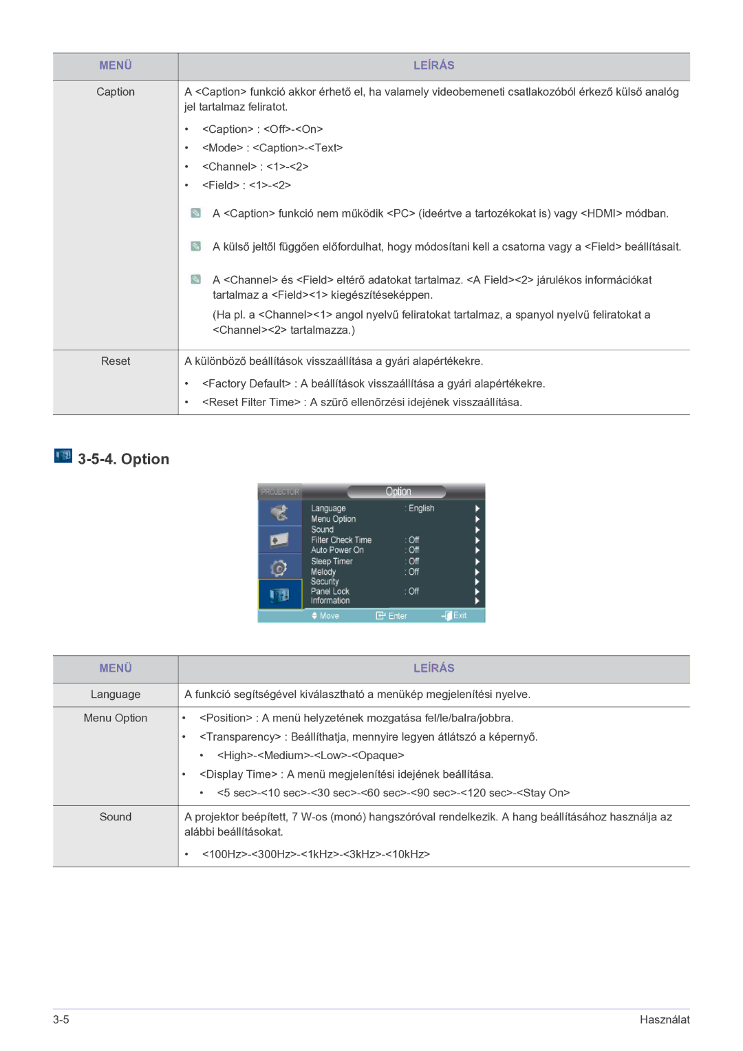 Samsung SP2203WWX/EN manual Option 