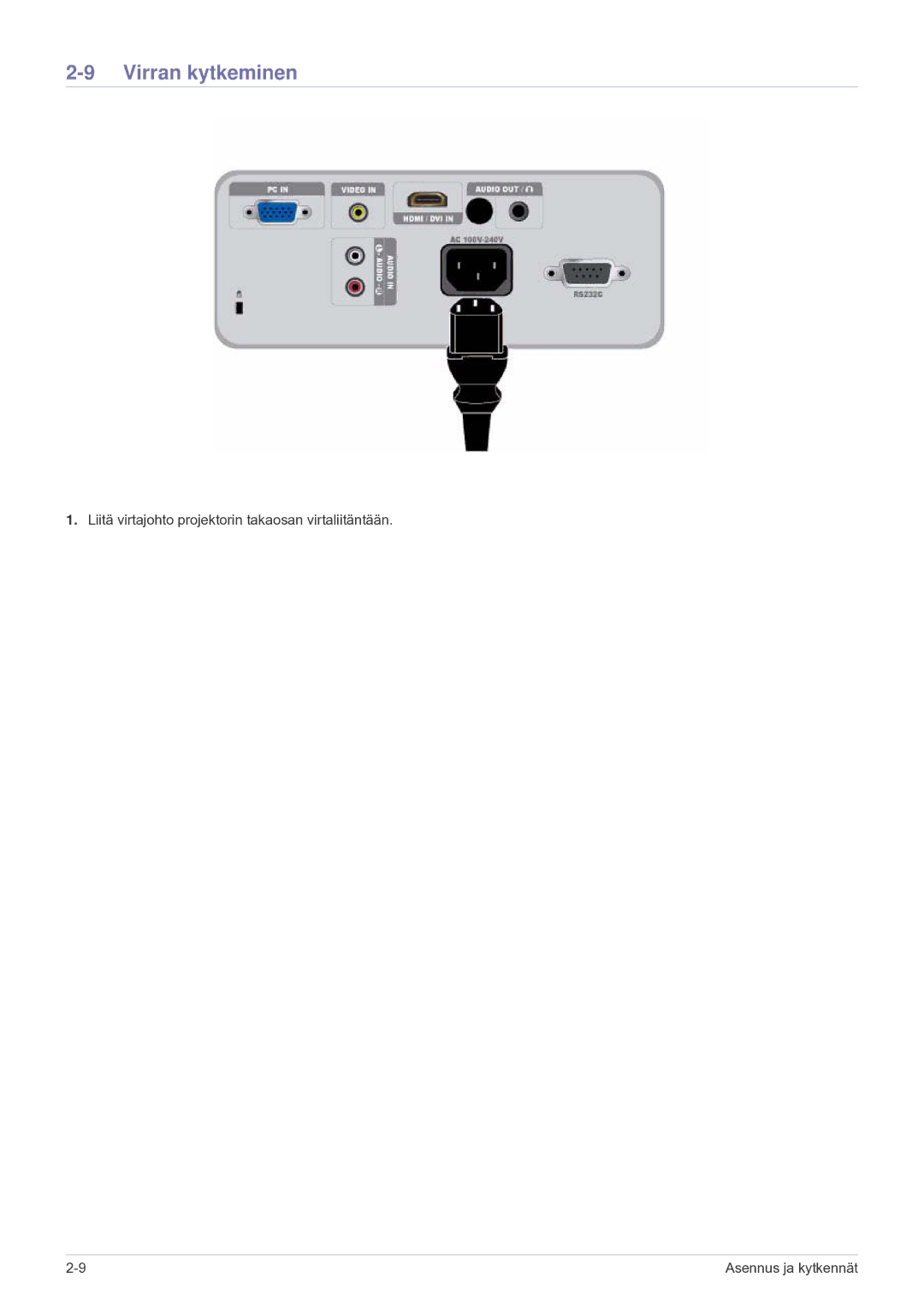 Samsung SP2203XWCX/EN manual Virran kytkeminen 