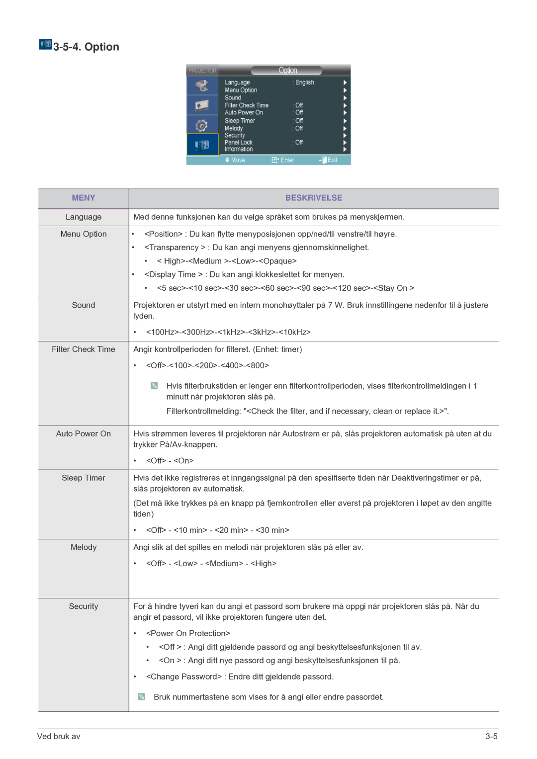 Samsung SP2203XWCX/EN manual Option 