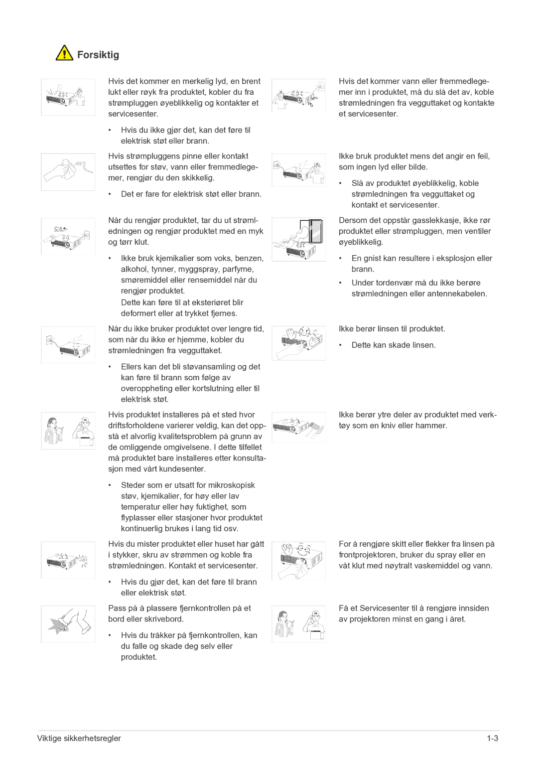 Samsung SP2203XWCX/EN manual Forsiktig 