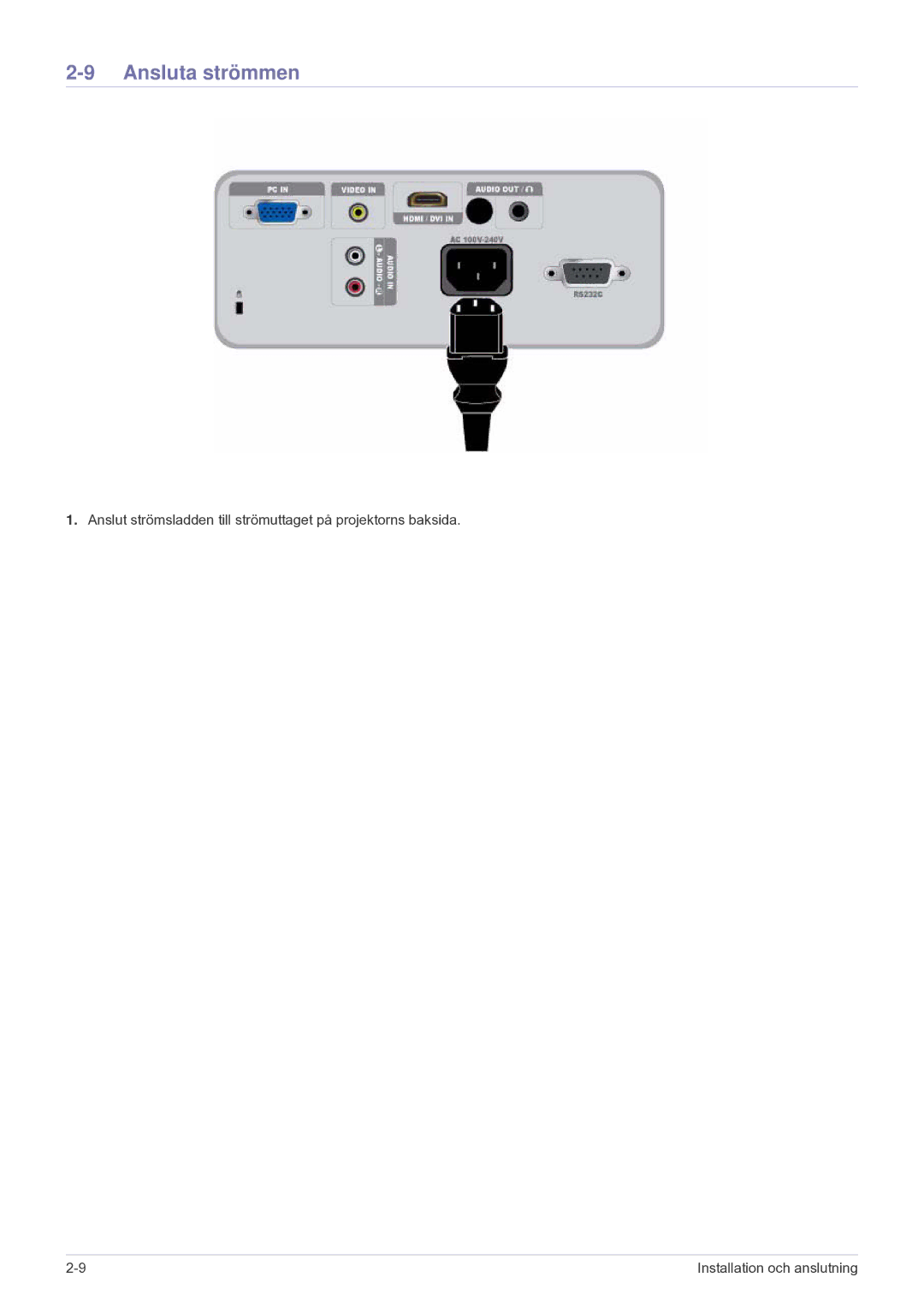 Samsung SP2203XWCX/EN manual Ansluta strömmen 