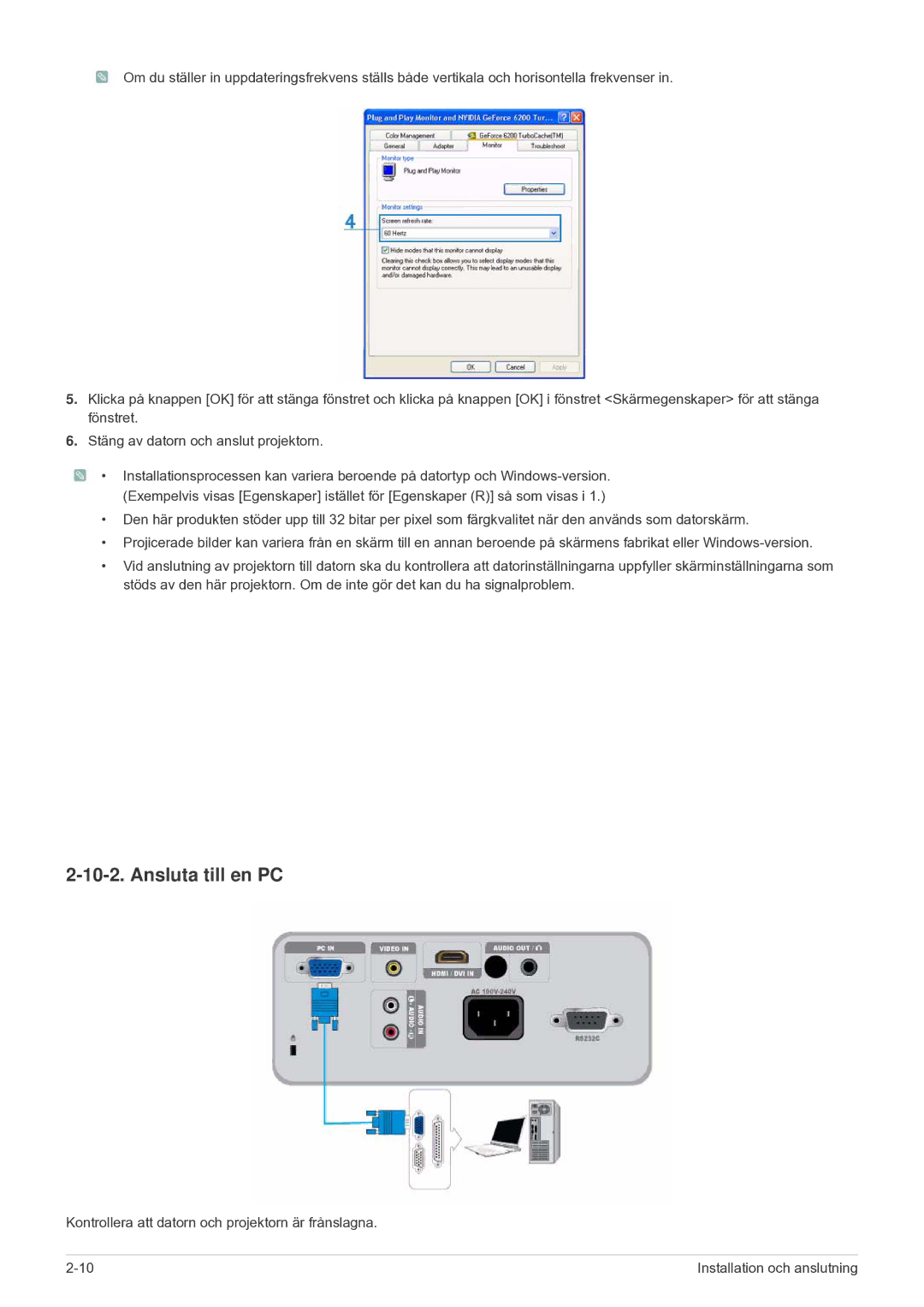 Samsung SP2203XWCX/EN manual Ansluta till en PC 