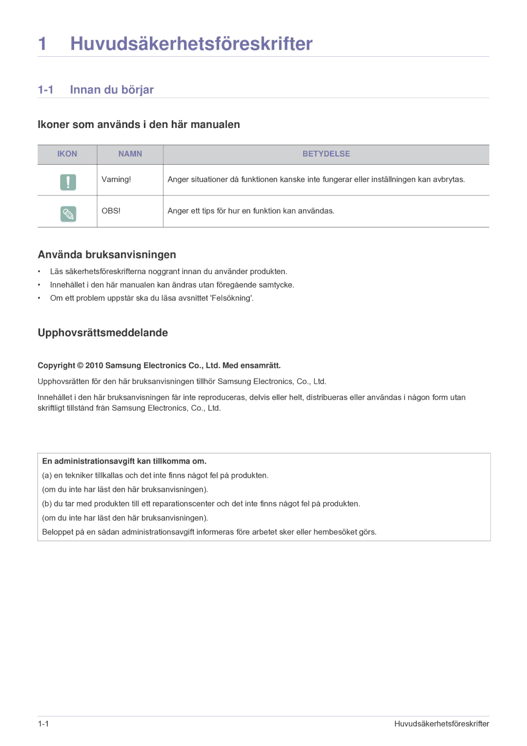 Samsung SP2203XWCX/EN Innan du börjar, Ikoner som används i den här manualen, Använda bruksanvisningen 