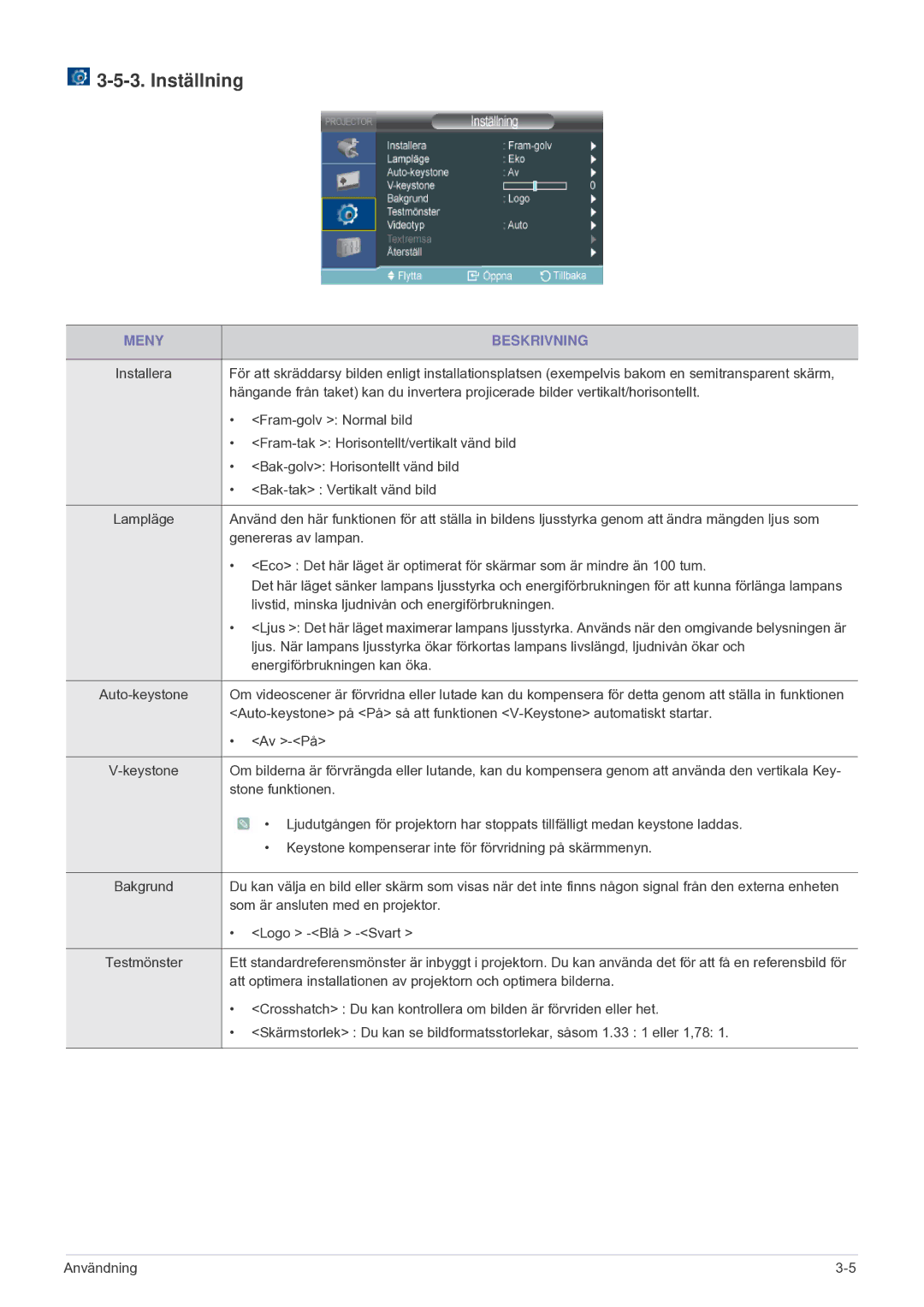 Samsung SP2203XWCX/EN manual Inställning, Logo -Blå -Svart 