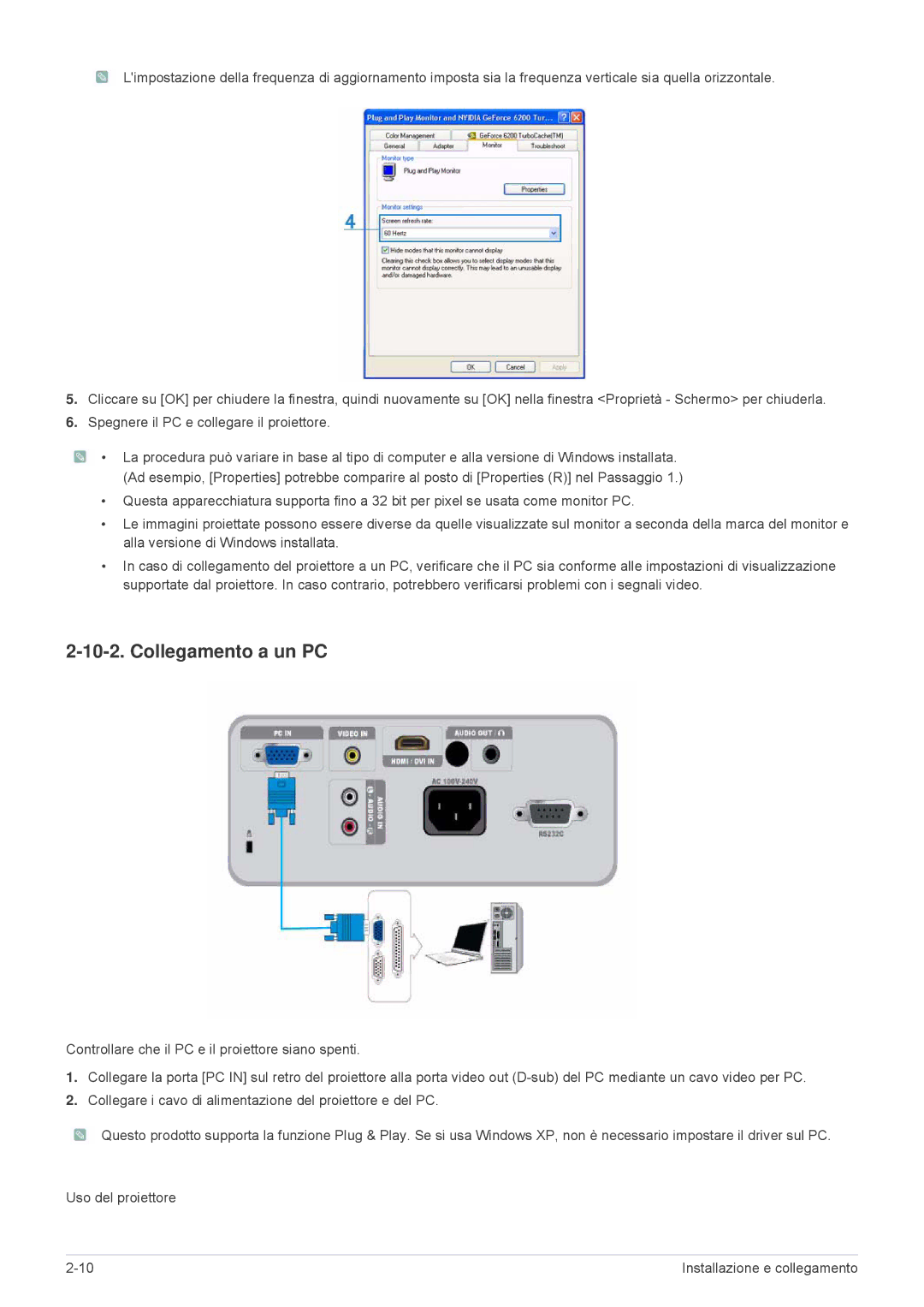 Samsung SP2003XWX/EN, SP2203XWX/EN, SP2503XWX/EN manual Collegamento a un PC 