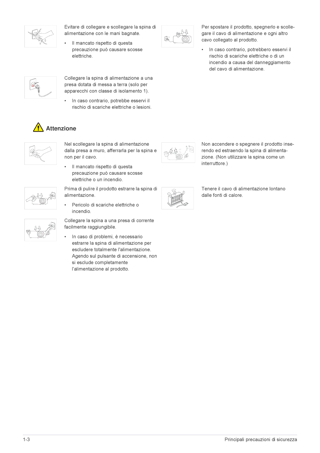 Samsung SP2203XWX/EN, SP2503XWX/EN, SP2003XWX/EN manual Attenzione 