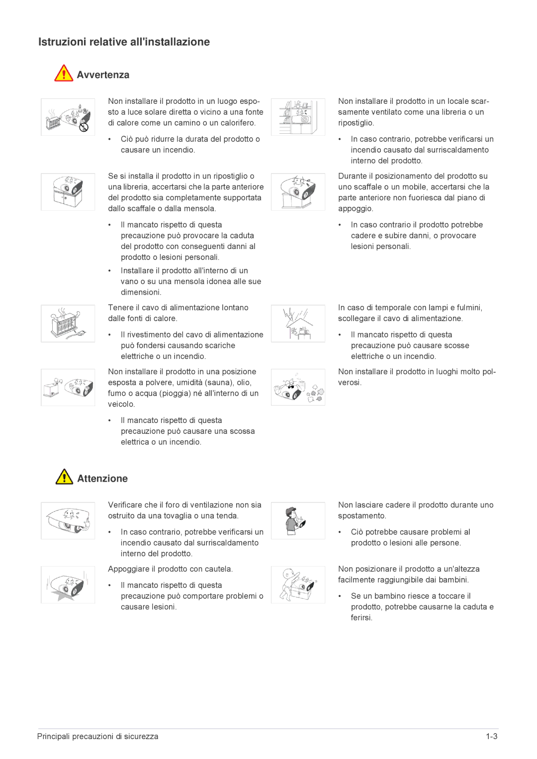 Samsung SP2503XWX/EN, SP2203XWX/EN, SP2003XWX/EN manual Istruzioni relative allinstallazione 