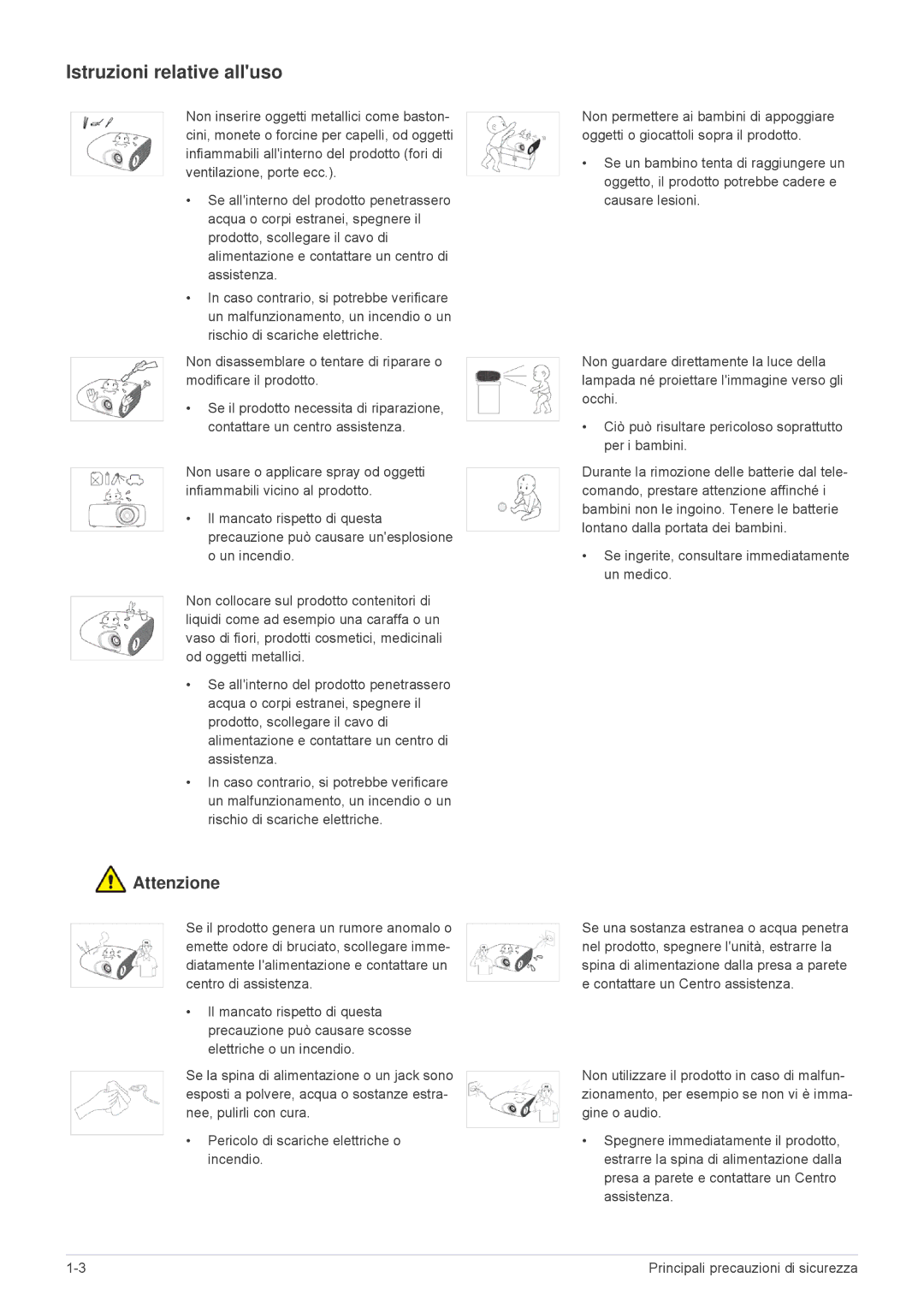 Samsung SP2003XWX/EN, SP2203XWX/EN manual Istruzioni relative alluso, Se ingerite, consultare immediatamente un medico 