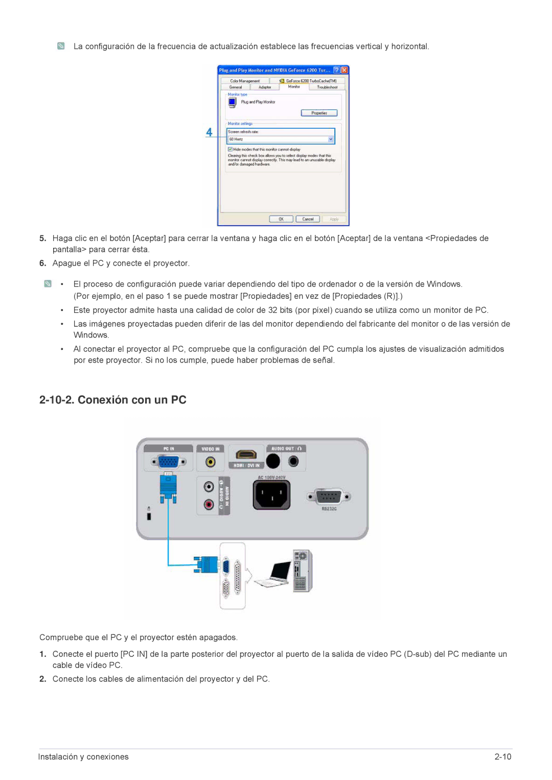 Samsung SP2503XWX/EN, SP2203XWX/EN, SP2003XWX/EN manual Conexión con un PC 