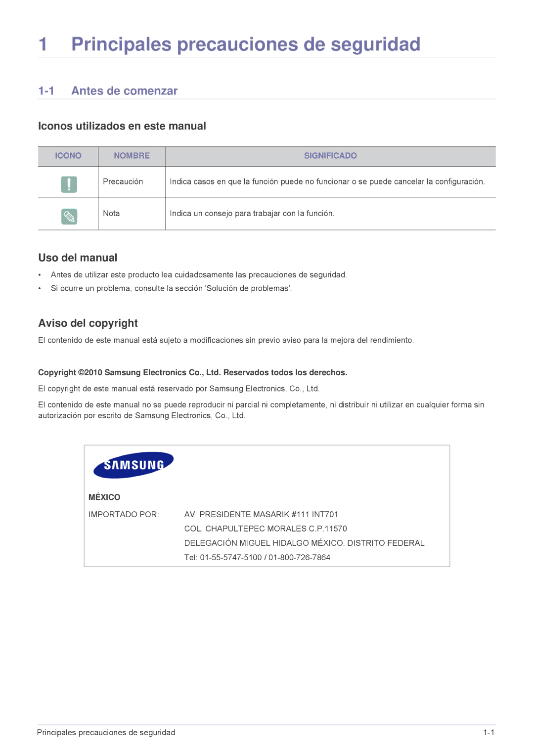 Samsung SP2203XWX/EN Antes de comenzar, Iconos utilizados en este manual, Uso del manual, Aviso del copyright 