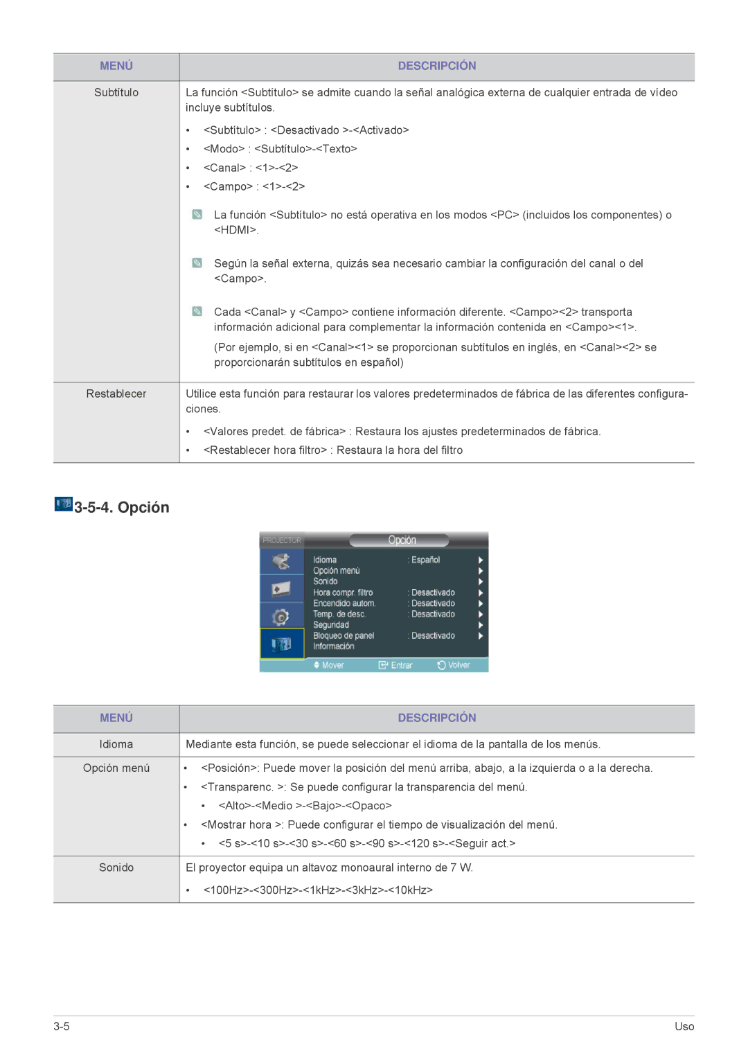 Samsung SP2203XWX/EN, SP2503XWX/EN, SP2003XWX/EN manual Opción, Proporcionarán subtítulos en español 