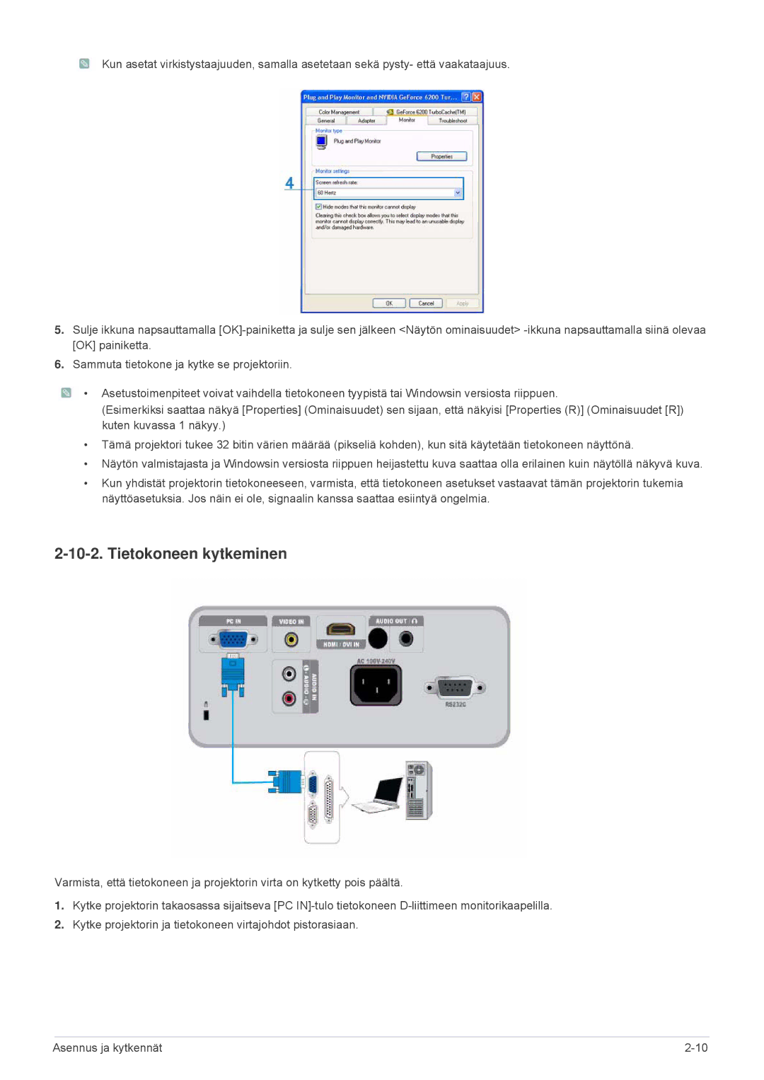 Samsung SP2503XWX/EN, SP2203XWX/EN manual Tietokoneen kytkeminen 