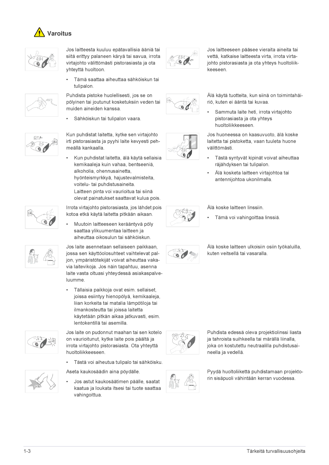 Samsung SP2203XWX/EN, SP2503XWX/EN manual Varoitus 