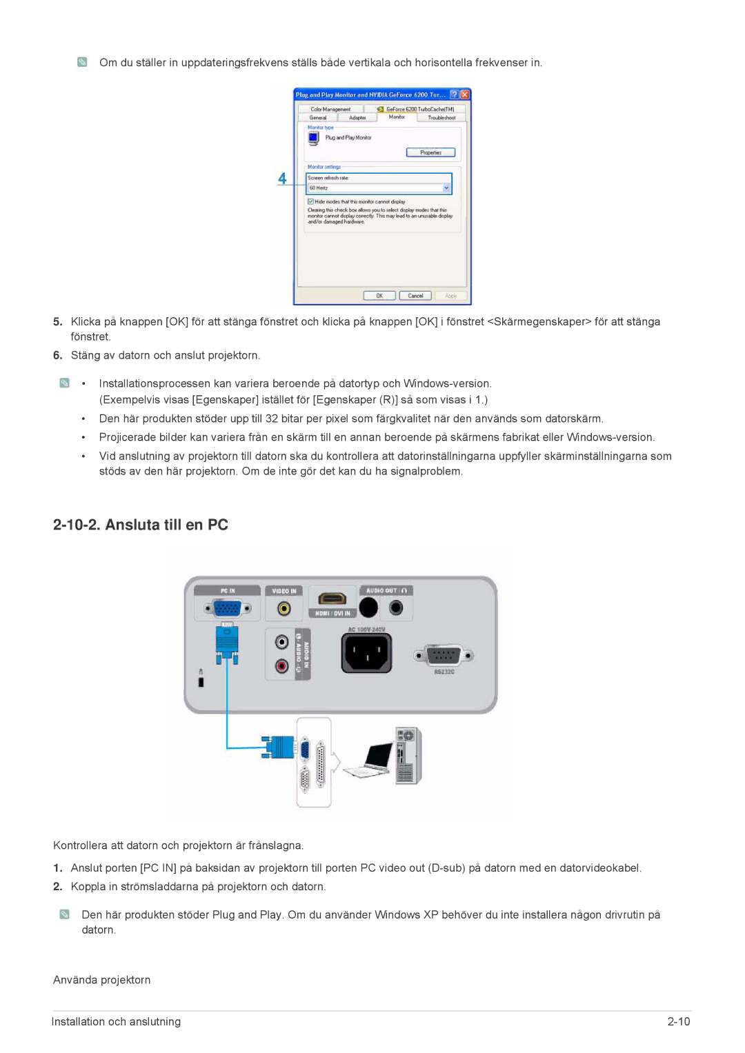 Samsung SP2503XWX/EN, SP2203XWX/EN manual Ansluta till en PC 