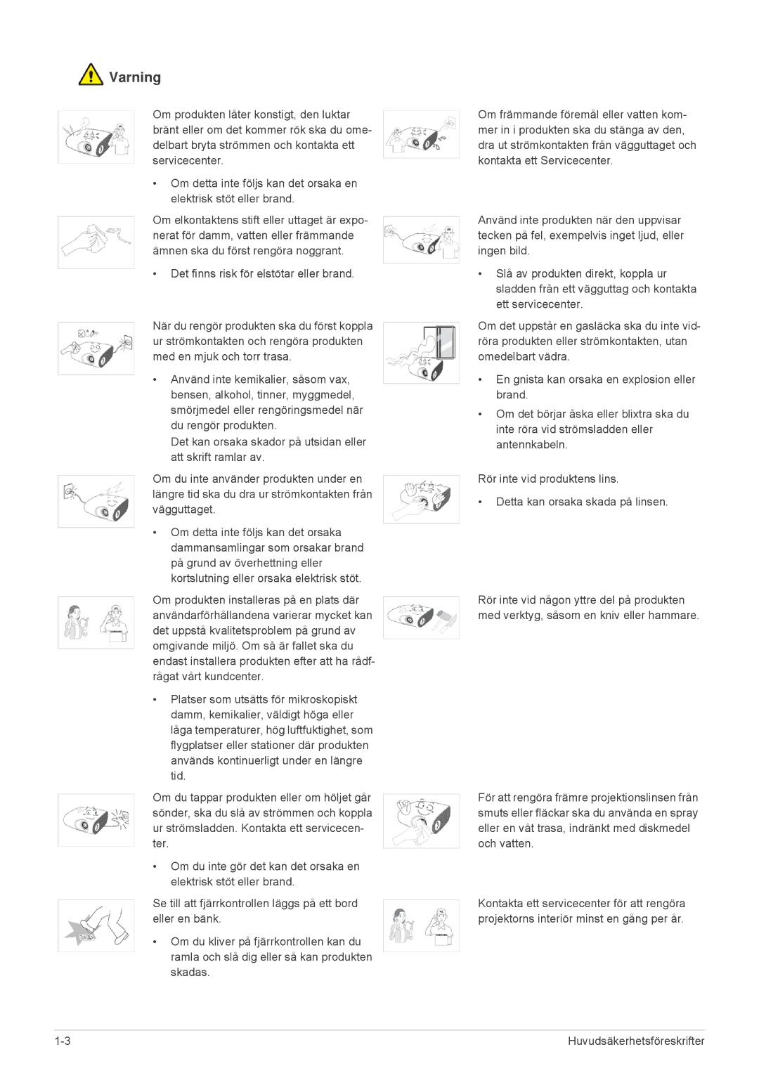 Samsung SP2203XWX/EN, SP2503XWX/EN manual Varning 